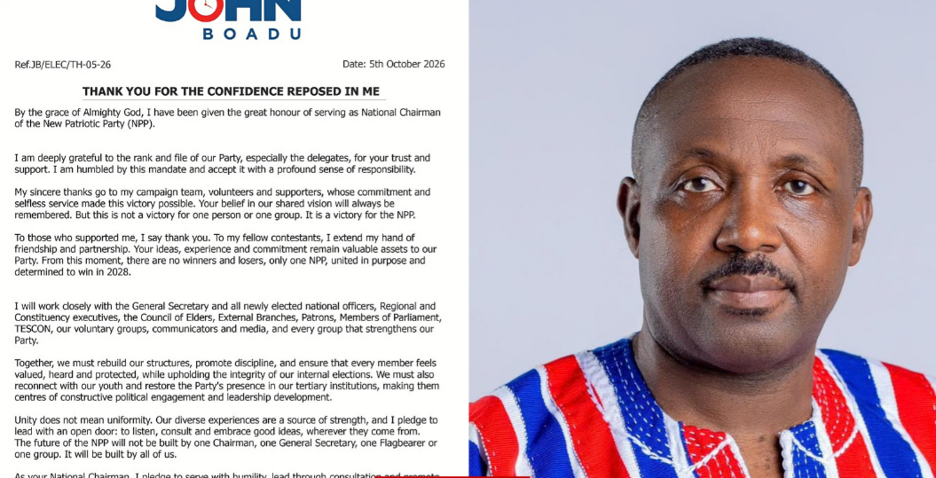 John Boadu Elected NPP National Chairman: Calls for Unity and Reconciliation Ahead of 2028 Elections